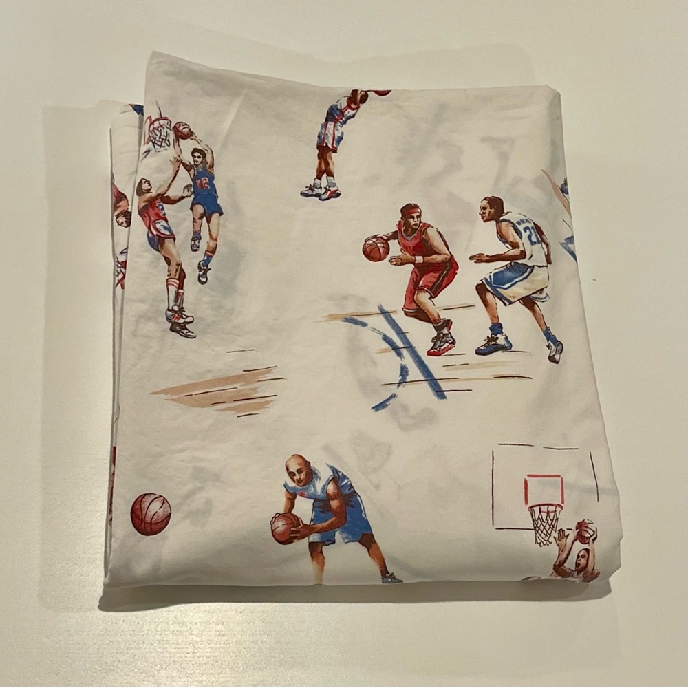 Pottery Barn Kids Twin Flat Sheet in Basketball Players Print
